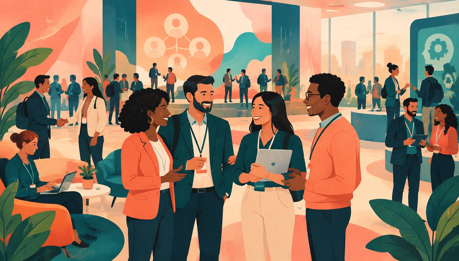Professionals networking at an HR tech conference